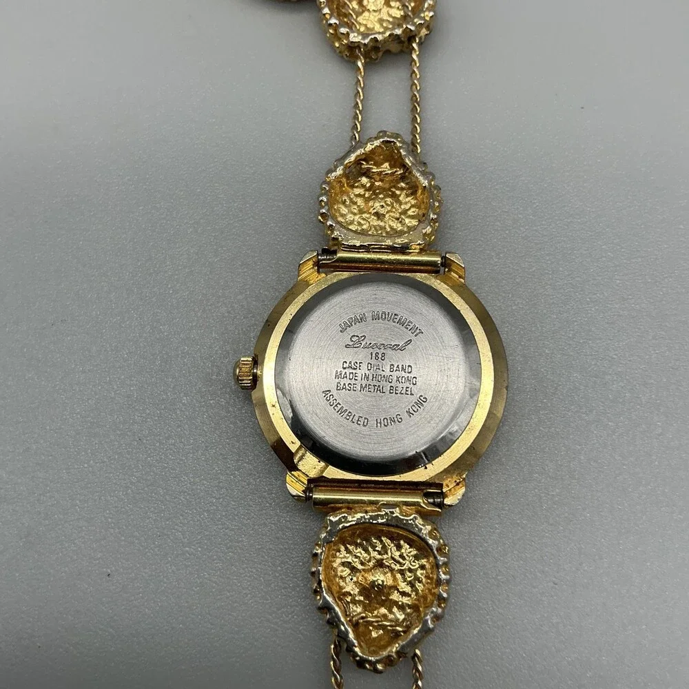Vintage Lucoral Womens Watch 26mm White Dial Gold Tone Crystals Bracelet 7.75
